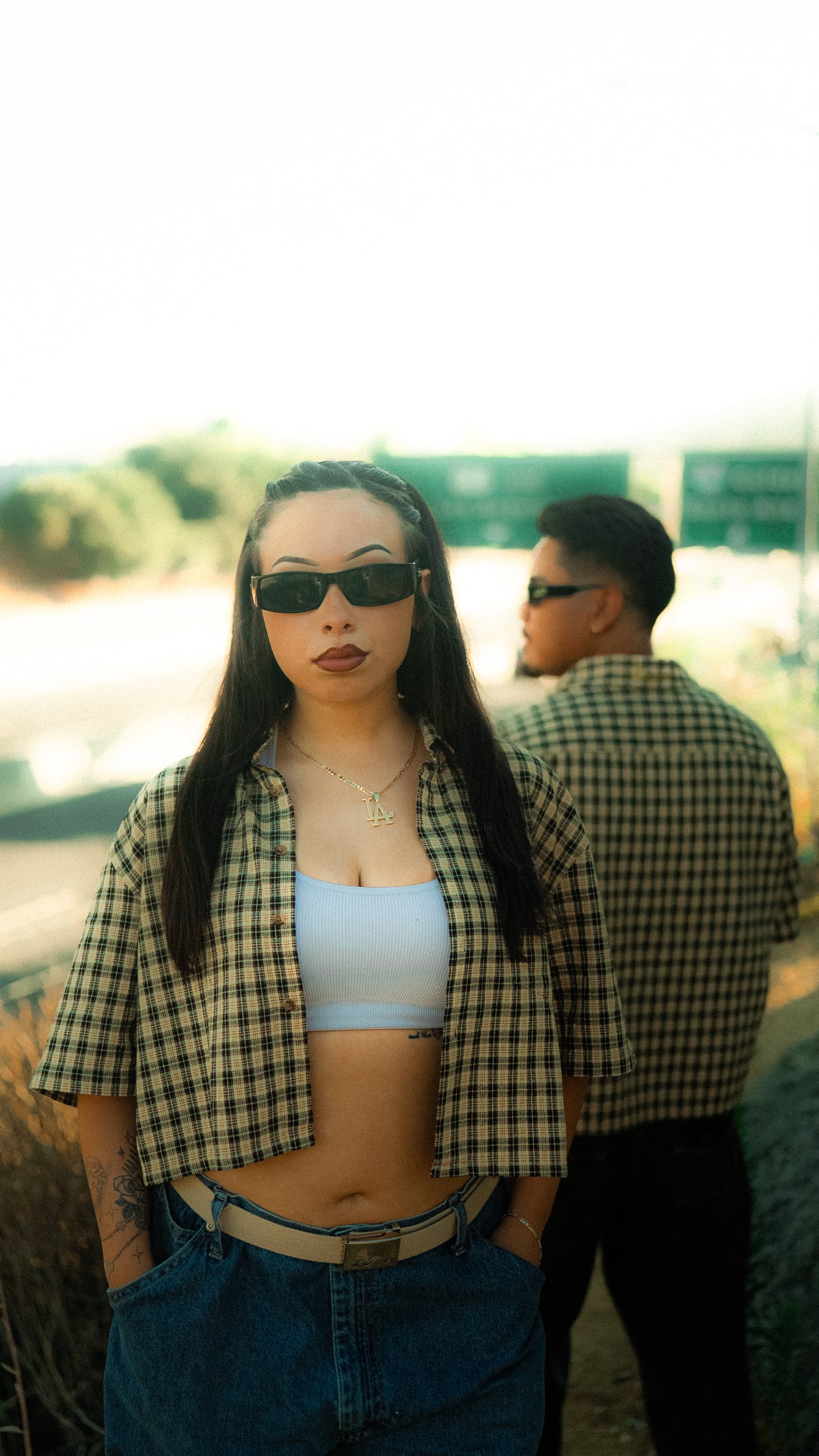 Brown Plaid Cropped Button Up