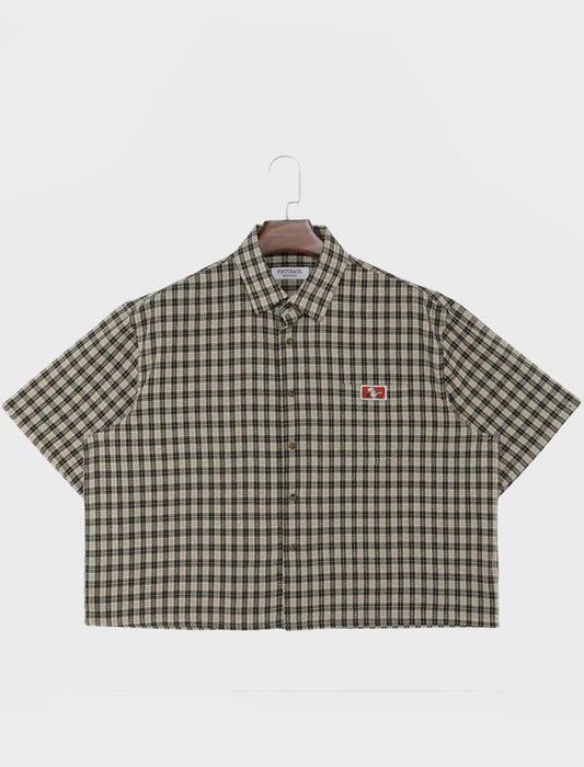 Brown Plaid Cropped Button Up
